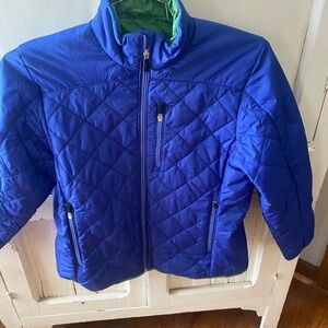 Lands' End Kids Royal Blue Quilted Puffer Jacket with Green Lining